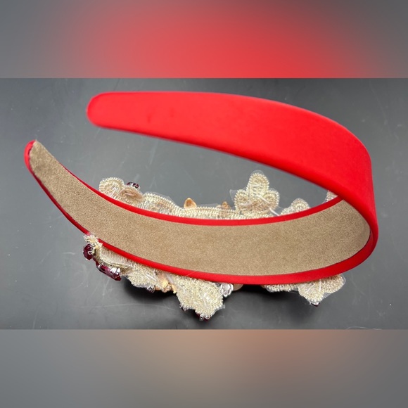 Floral and Faux Pearl Embellished Headband - Red - NWOT - Picture 6 of 6